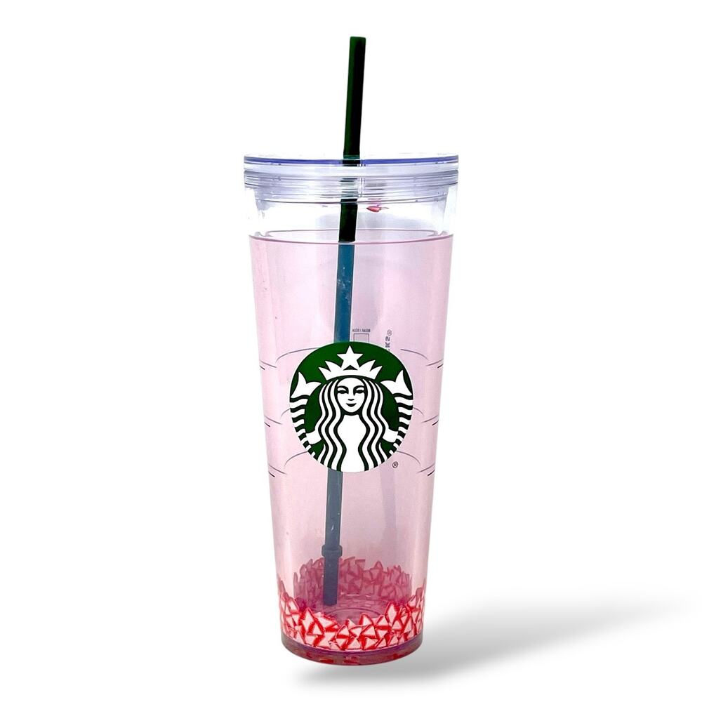 Starbucks Pink Drink Snow Globe Tumbler 24 oz Floating Strawberry Cup